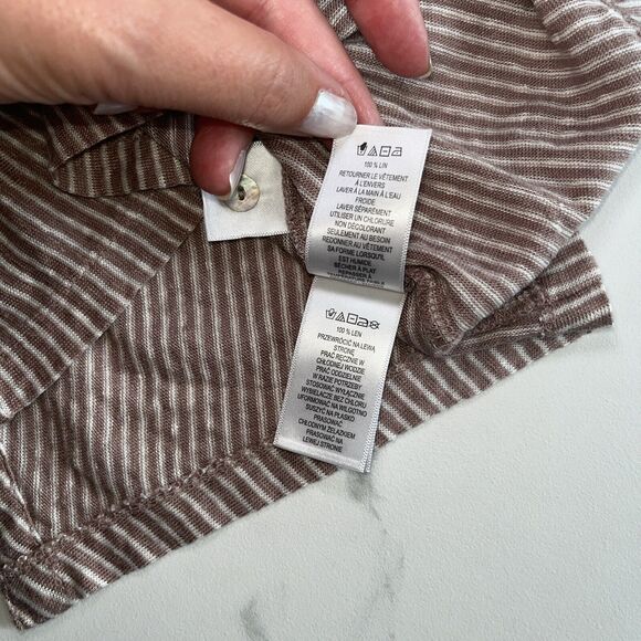 TAHARI Tan White Sleeveless Striped 100% Linen Back Button Top Tunic Size Small - Picture 9 of 12